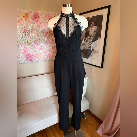 Express Pants - Express one piece pant/lace top romper with pockets with keyhole back opening